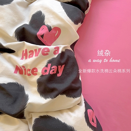 韩秀家纺 2024新款超柔水洗棉双层纱大眼睛款印花四件套 绒朵