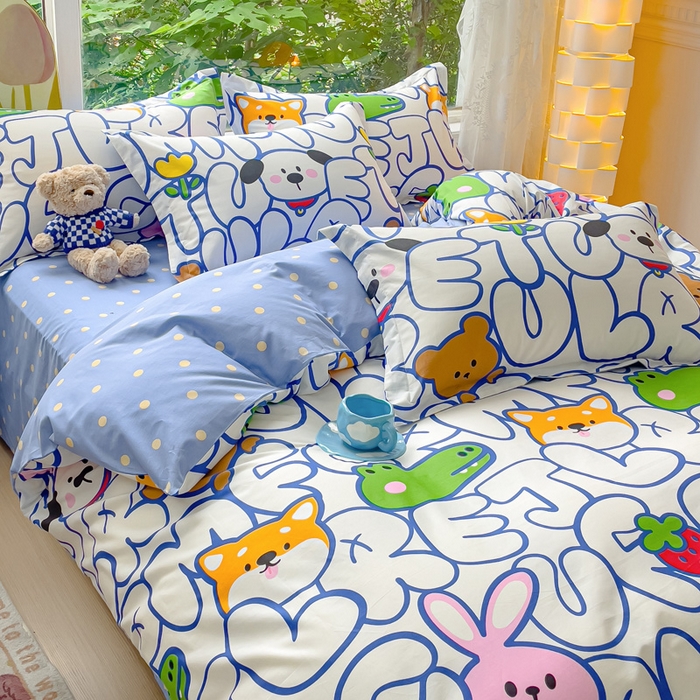 91家纺网 家纺一手货源 找家纺 2023-2024新款13070全棉好卖花型套件系列-四件套 字母派对