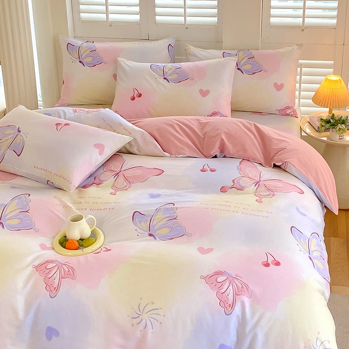 91家纺网 家纺一手货源 找家纺 2023-2024新款13070全棉好卖花型套件系列-单床笠 彩蝶飞舞