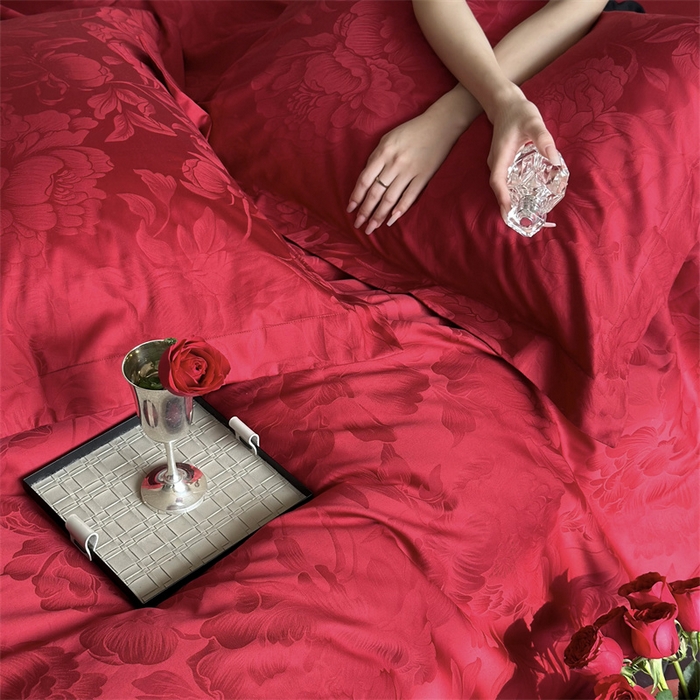 91家纺网 家纺一手货源 找家纺 鹿班家居 2025新款100S长绒棉精美提花系列四件套-玫瑰美遇（标准会员-20） 玫瑰美遇-红色