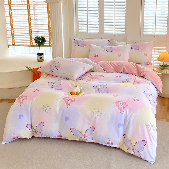 91家纺网 家纺一手货源 找家纺 2023-2024新款13070全棉好卖花型套件系列-单床笠 彩蝶飞舞