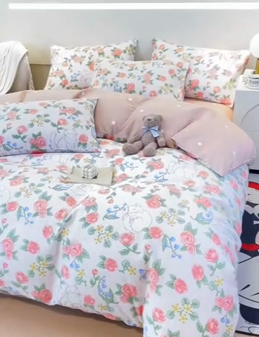 91家纺网 家纺一手货源 找家纺 2023-2024新款13070全棉好卖花型套件系列-四件套 微洛花园