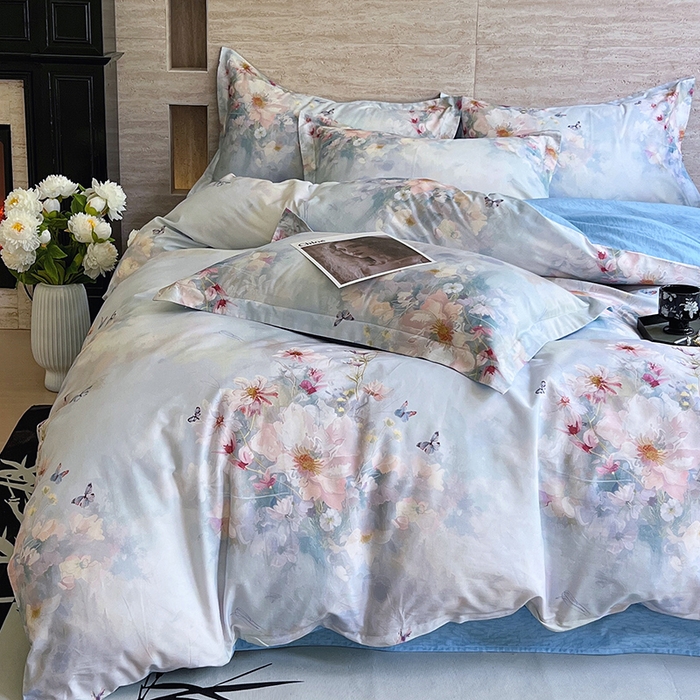 91家纺网 家纺一手货源 找家纺 2023-2024新款13070全棉好卖花型套件系列-单床笠 雾里寻花