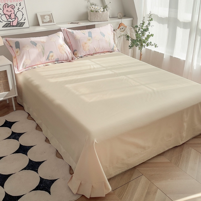 91家纺网 家纺一手货源 找家纺 2025新款13376宽幅全棉印花单床单系列可定制 木槿-粉