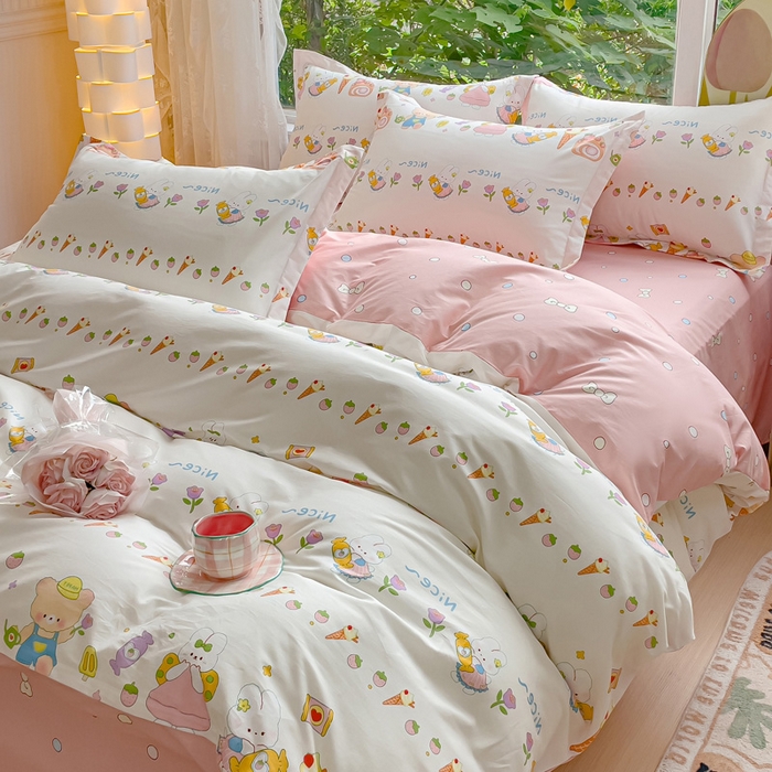 91家纺网 家纺一手货源 找家纺 2023-2024新款13070全棉好卖花型套件系列-四件套 糖水日记