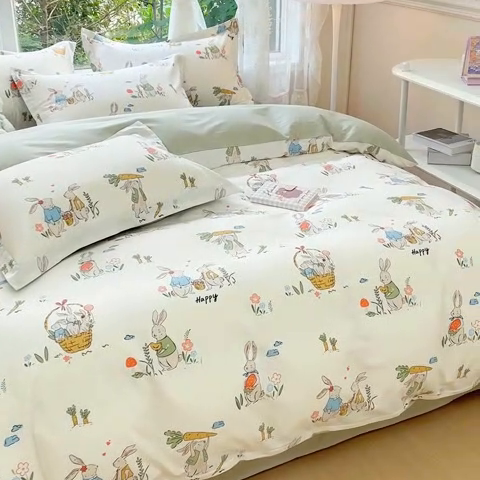 91家纺网 家纺一手货源 找家纺 2023-2024新款13070全棉好卖花型套件系列-四件套 收获满满绿色