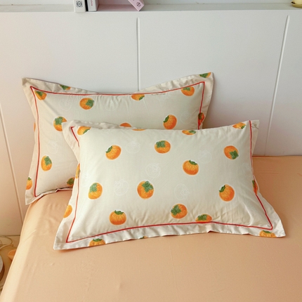 2025新款13376宽幅全棉印花单枕套系列（有单品可定制） 柿如意-桔