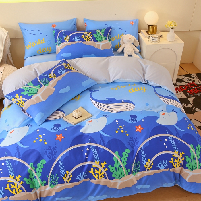 91家纺网 家纺一手货源 找家纺 2023-2024新款13070全棉好卖花型套件系列-单床笠 海族馆