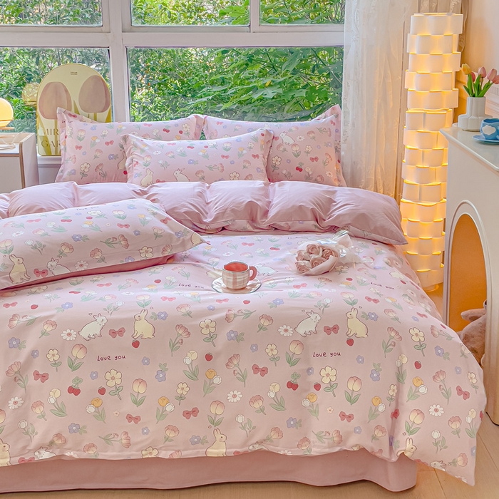 91家纺网 家纺一手货源 找家纺 2023-2024新款13070全棉好卖花型套件系列-四件套 荷枝桃桃