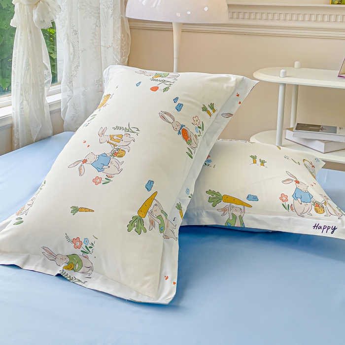 91家纺网 家纺一手货源 找家纺 2023-2024新款13070全棉好卖花型套件系列-单枕套 收获满满蓝色