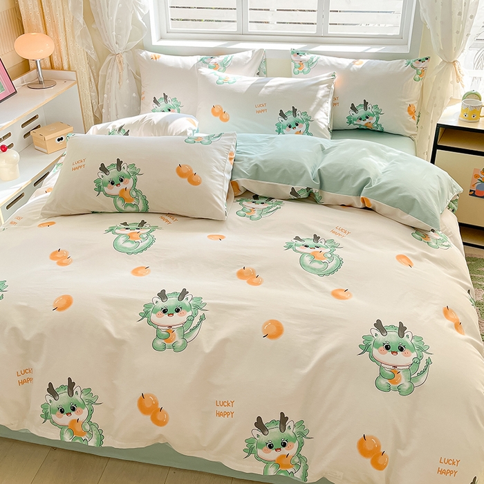 91家纺网 家纺一手货源 找家纺 2023-2024新款13070全棉好卖花型套件系列-单床笠 小青龙