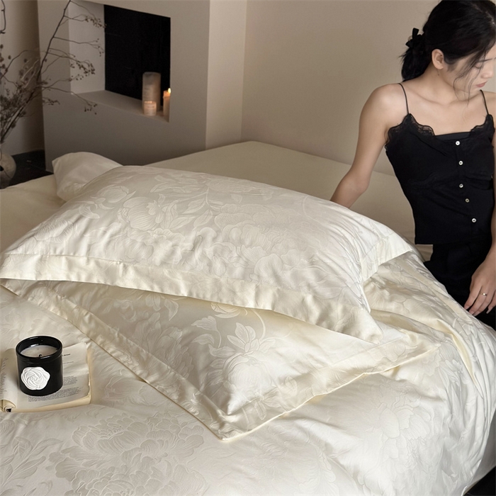 91家纺网 家纺一手货源 找家纺 鹿班家居 2025新款100S长绒棉精美提花系列四件套-玫瑰美遇（标准会员-20） 玫瑰美遇-白色