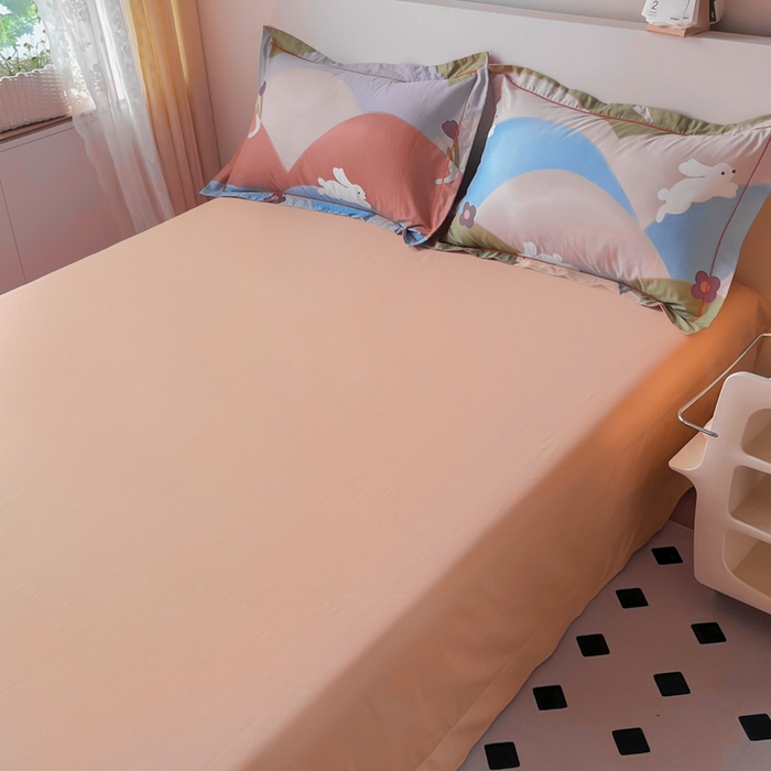 91家纺网 家纺一手货源 找家纺 2025新款13376宽幅全棉印花单床单系列可定制 彩色兔园