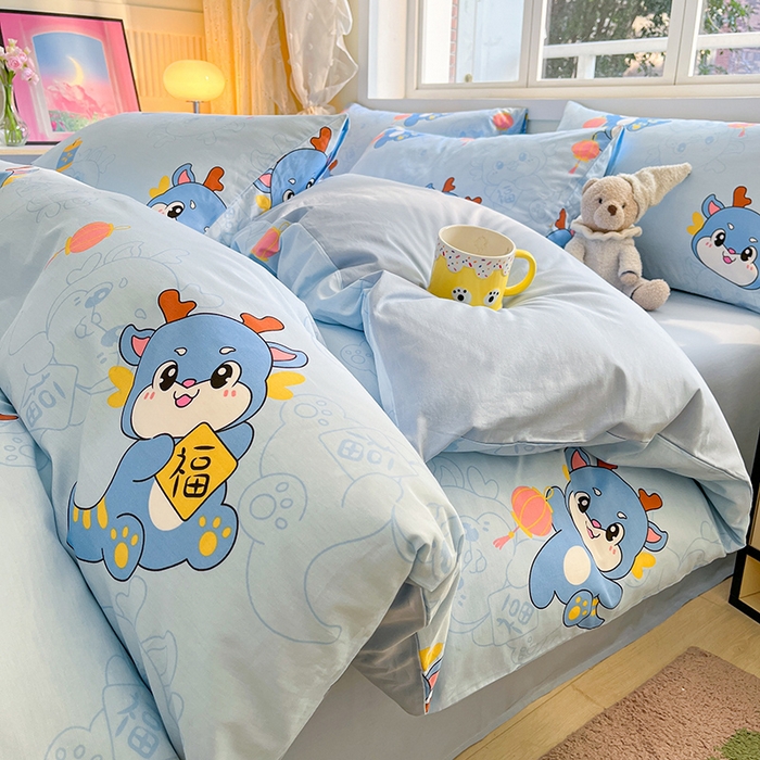 91家纺网 家纺一手货源 找家纺 2023-2024新款13070全棉好卖花型套件系列-四件套 瑞龙送福