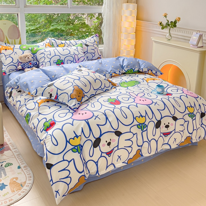 91家纺网 家纺一手货源 找家纺 2023-2024新款13070全棉好卖花型套件系列-四件套 字母派对