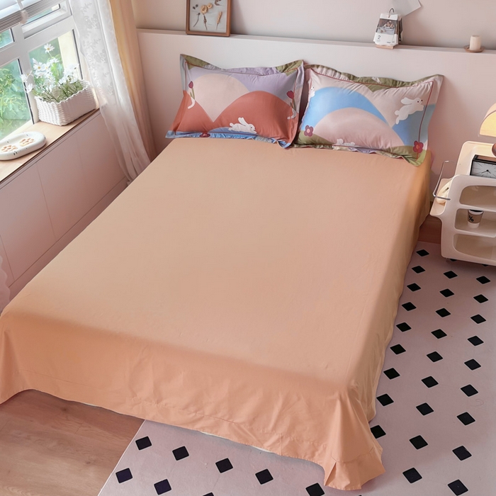 91家纺网 家纺一手货源 找家纺 2025新款13376宽幅全棉印花单床单系列可定制 彩色兔园