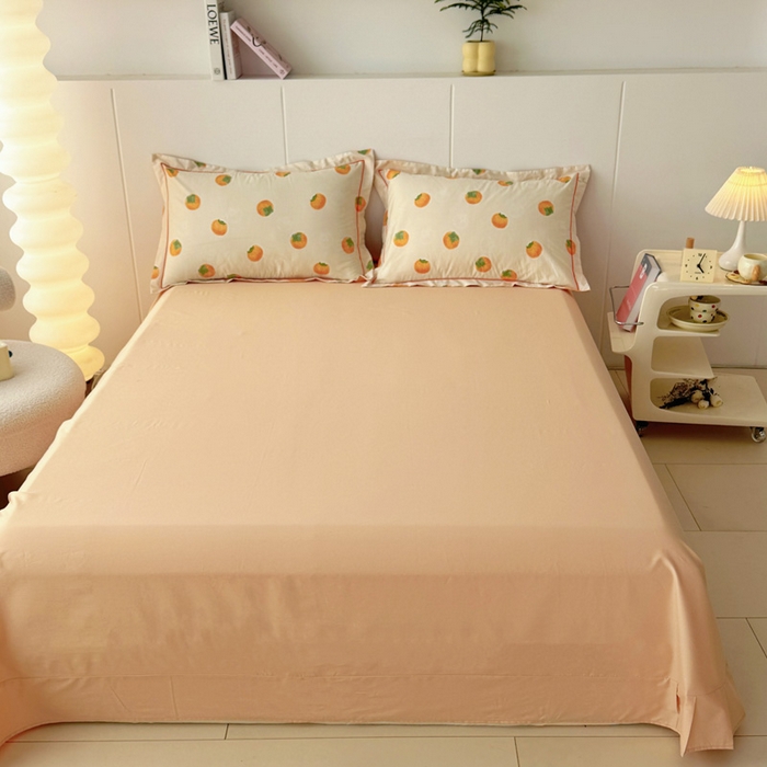 91家纺网 家纺一手货源 找家纺 2025新款13376宽幅全棉印花单床单系列可定制 柿如意-桔