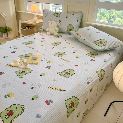 91家纺网 家纺一手货源 找家纺 （买家秀爆款花色不断货）A类母婴级纯棉床盖三件套全棉床盖三件套夹棉床盖三件套榻榻米纯棉床单炕盖三件套 恐龙萌宠【A类母婴级 100%纯棉】