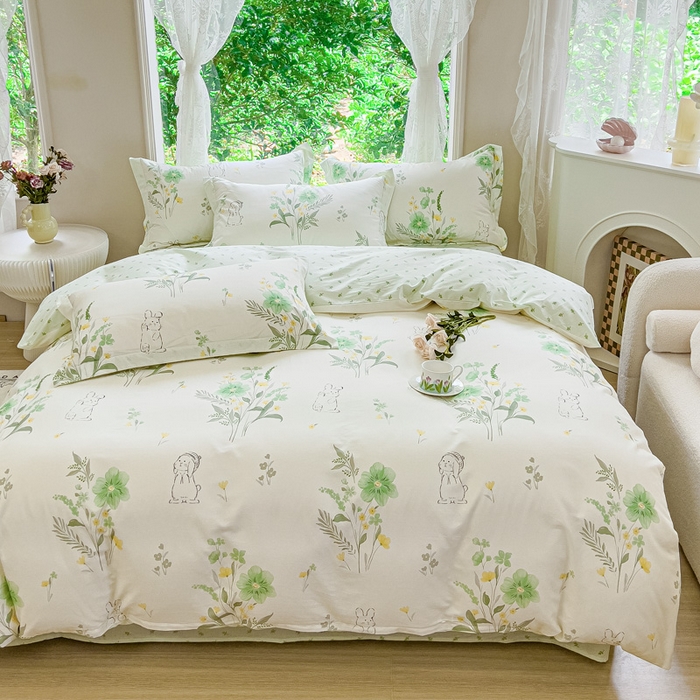 91家纺网 家纺一手货源 找家纺 2023-2024新款13070全棉好卖花型套件系列-单床笠 花信子