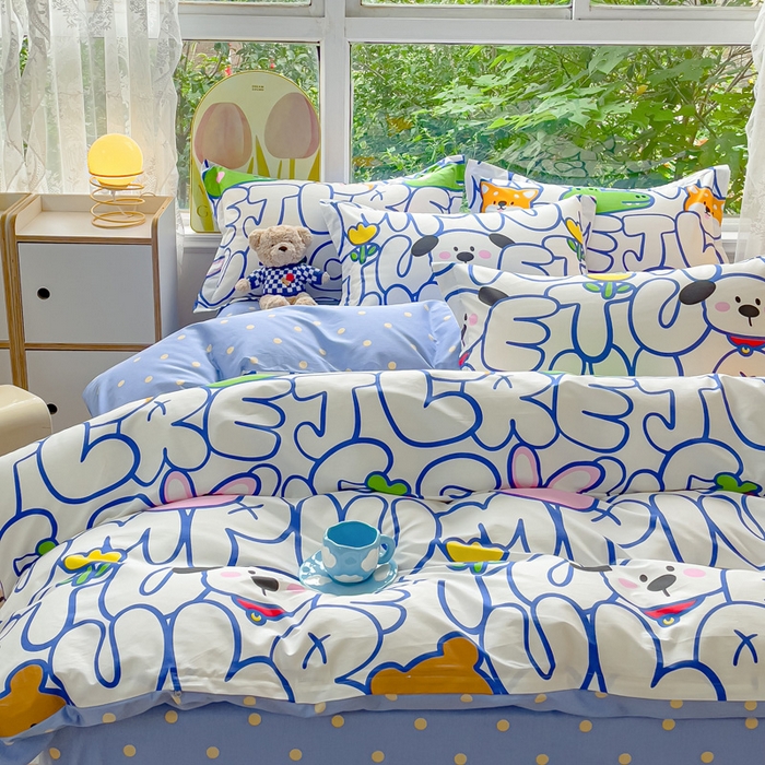 91家纺网 家纺一手货源 找家纺 2023-2024新款13070全棉好卖花型套件系列-四件套 字母派对