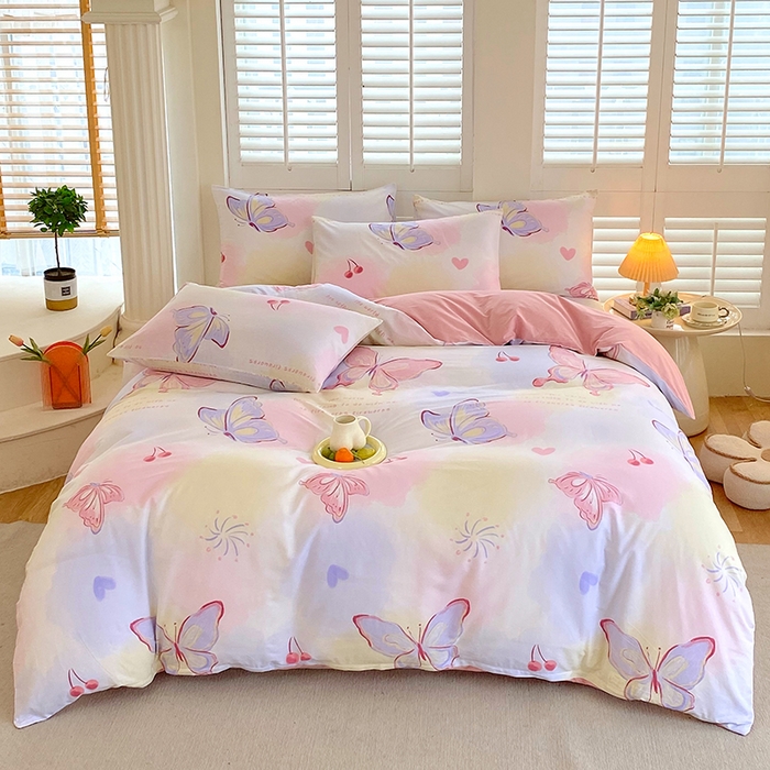 91家纺网 家纺一手货源 找家纺 2023-2024新款13070全棉好卖花型套件系列-单床笠 彩蝶飞舞