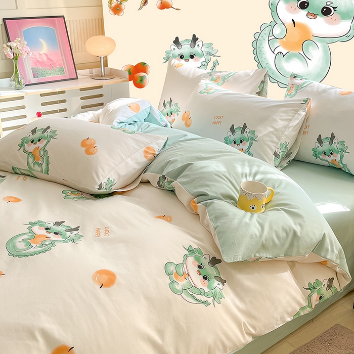 91家纺网 家纺一手货源 找家纺 2023-2024新款13070全棉好卖花型套件系列-单床笠 小青龙