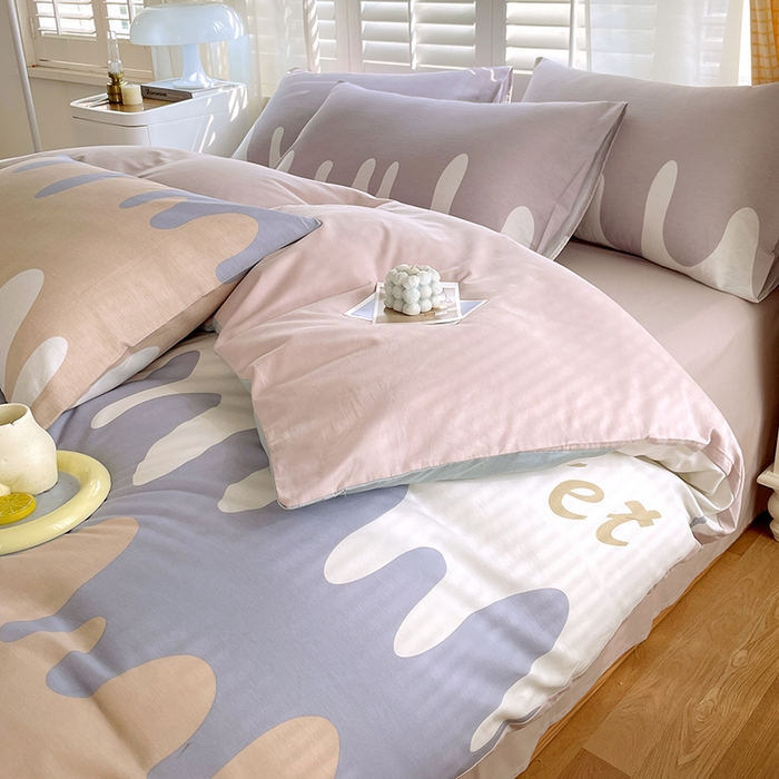 91家纺网 家纺一手货源 找家纺 2023-2024新款13070全棉好卖花型套件系列-四件套 奶油粉