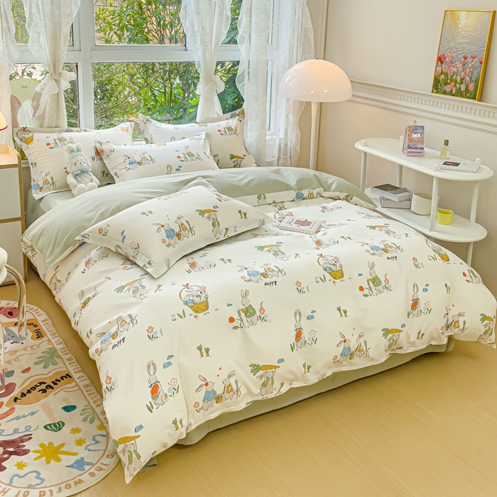 91家纺网 家纺一手货源 找家纺 2023-2024新款13070全棉好卖花型套件系列-单床笠 收获满满绿色