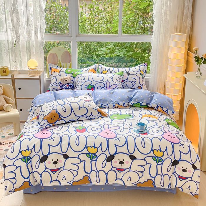 91家纺网 家纺一手货源 找家纺 2023-2024新款13070全棉好卖花型套件系列-单床笠 字母派对