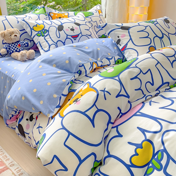 91家纺网 家纺一手货源 找家纺 2023-2024新款13070全棉好卖花型套件系列-四件套 字母派对