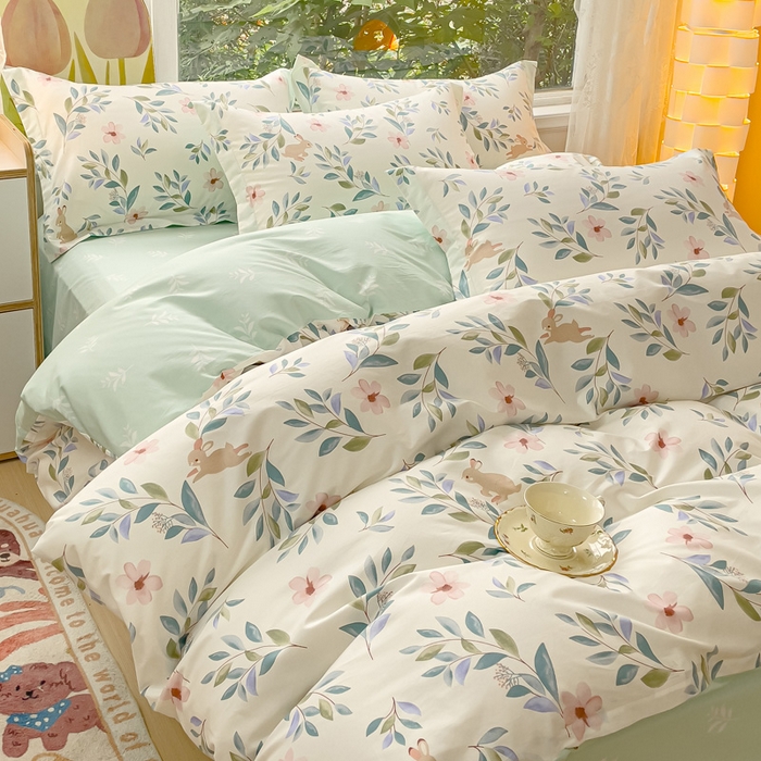 91家纺网 家纺一手货源 找家纺 2023-2024新款13070全棉好卖花型套件系列-四件套 莫妮卡