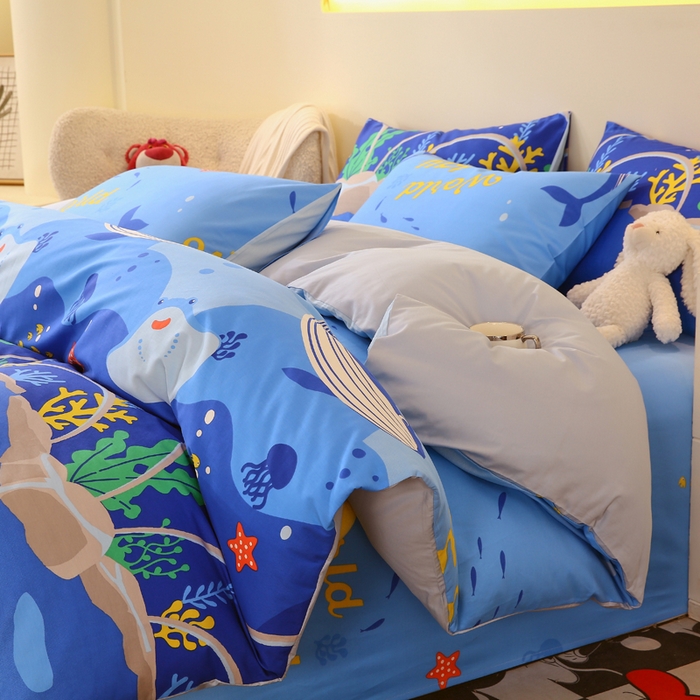 91家纺网 家纺一手货源 找家纺 2023-2024新款13070全棉好卖花型套件系列-单床笠 海族馆