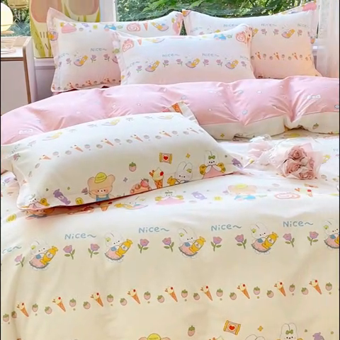 91家纺网 家纺一手货源 找家纺 2023-2024新款13070全棉好卖花型套件系列-四件套 糖水日记