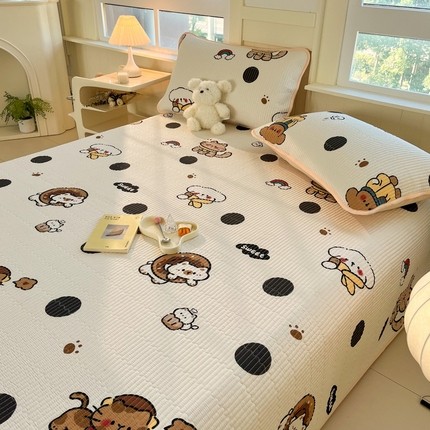 91家纺网 家纺一手货源 找家纺 （买家秀爆款花色不断货）A类母婴级纯棉床盖三件套全棉床盖三件套夹棉床盖三件套榻榻米纯棉床单炕盖三件套 甜甜圈猫咪【A类母婴级100%纯棉】