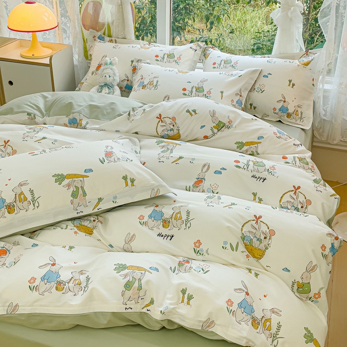 91家纺网 家纺一手货源 找家纺 2023-2024新款13070全棉好卖花型套件系列-四件套 收获满满绿色