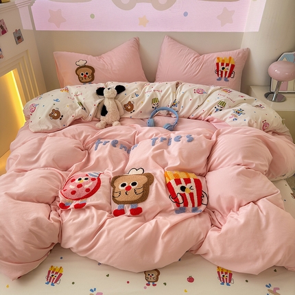 2025新款糯糯棉(110克）大版卡通毛巾绣四件套（提供买家绣）-场景二 多巴胺甜甜圈