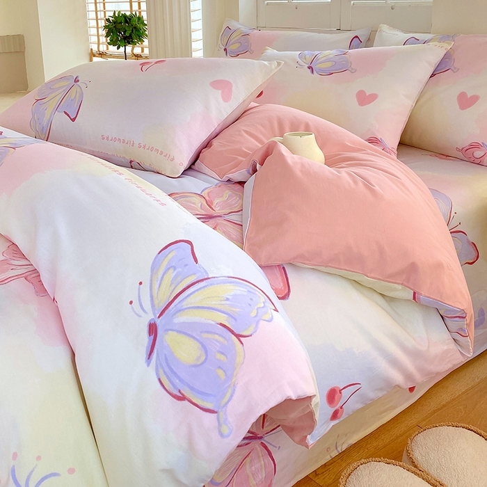 91家纺网 家纺一手货源 找家纺 2023-2024新款13070全棉好卖花型套件系列-单床笠 彩蝶飞舞