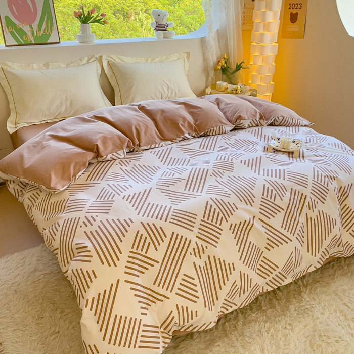 91家纺网 家纺一手货源 找家纺 2023-2024新款13070全棉好卖花型套件系列-四件套 简格卡琪