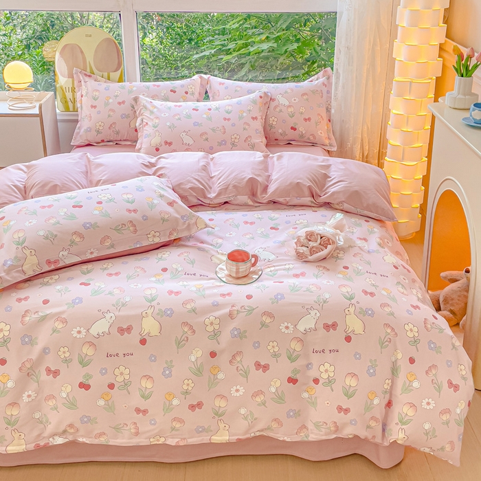 91家纺网 家纺一手货源 找家纺 2023-2024新款13070全棉好卖花型套件系列-四件套 荷枝桃桃