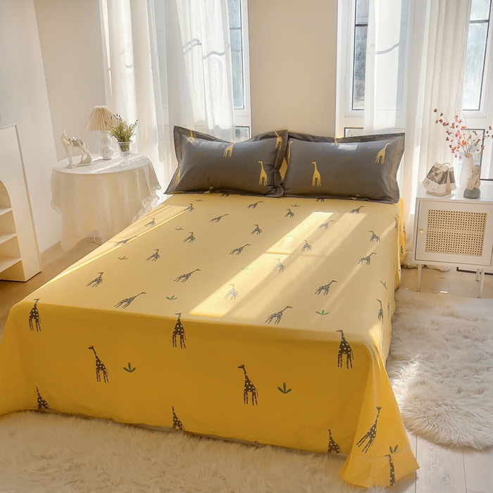 91家纺网 家纺一手货源 找家纺 2025新款13376宽幅全棉印花单床单系列可定制 Mr鹿-咖