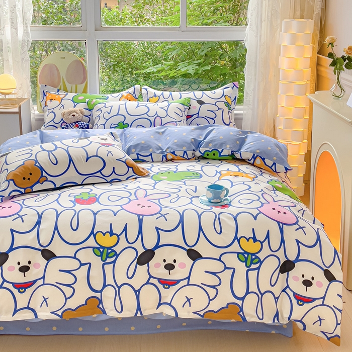 91家纺网 家纺一手货源 找家纺 2023-2024新款13070全棉好卖花型套件系列-单床笠 字母派对