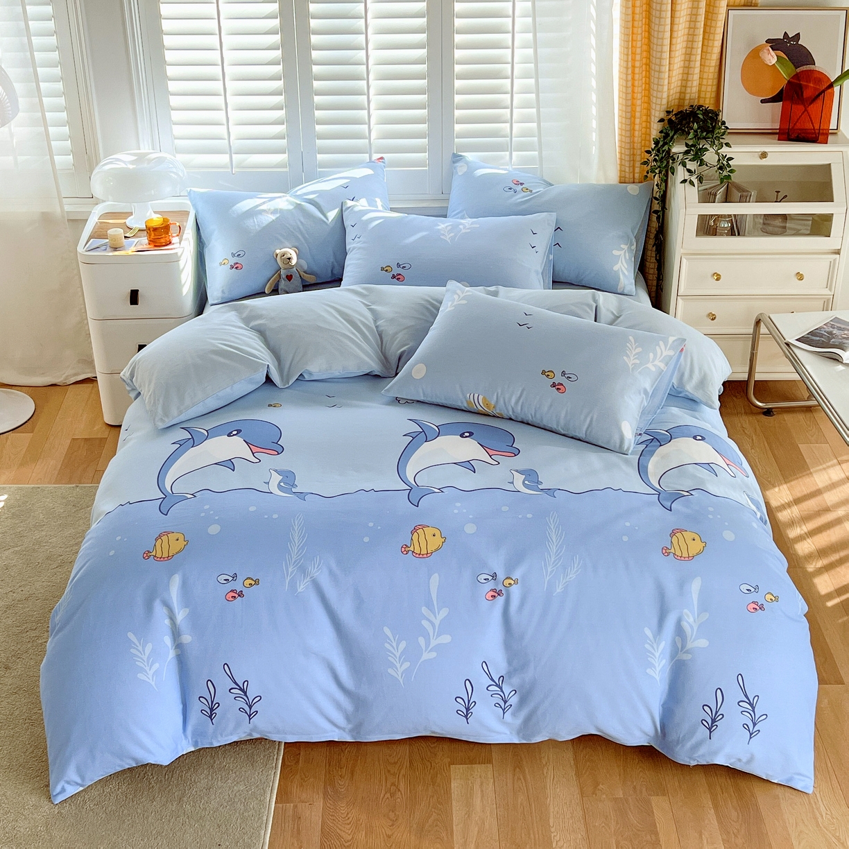 91家纺网 家纺一手货源 找家纺 2023-2024新款13070全棉好卖花型套件系列-四件套 海洋世界