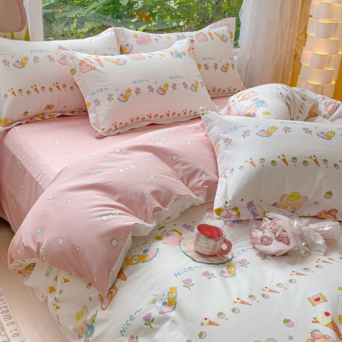 91家纺网 家纺一手货源 找家纺 2023-2024新款13070全棉好卖花型套件系列-四件套 糖水日记