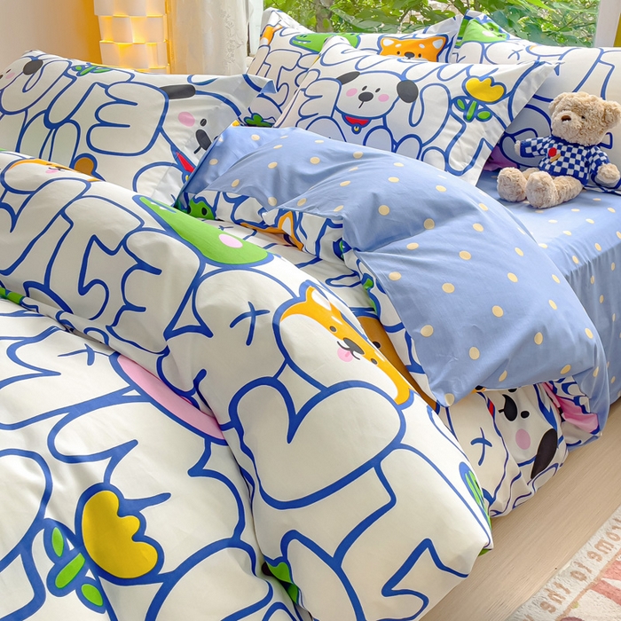 91家纺网 家纺一手货源 找家纺 2023-2024新款13070全棉好卖花型套件系列-四件套 字母派对