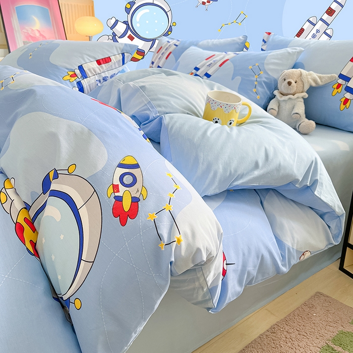 91家纺网 家纺一手货源 找家纺 2023-2024新款13070全棉好卖花型套件系列-单床笠 星际穿越