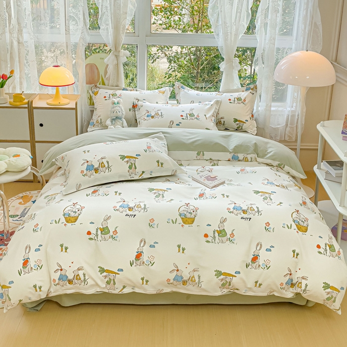 91家纺网 家纺一手货源 找家纺 2023-2024新款13070全棉好卖花型套件系列-单被套 收获满满绿色