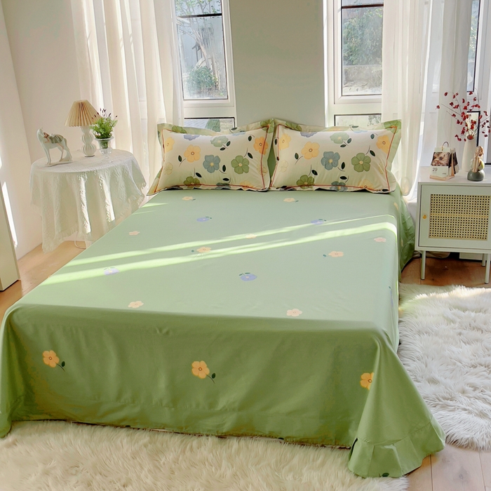 91家纺网 家纺一手货源 找家纺 2025新款13376宽幅全棉印花单床单系列可定制 雅卉-绿