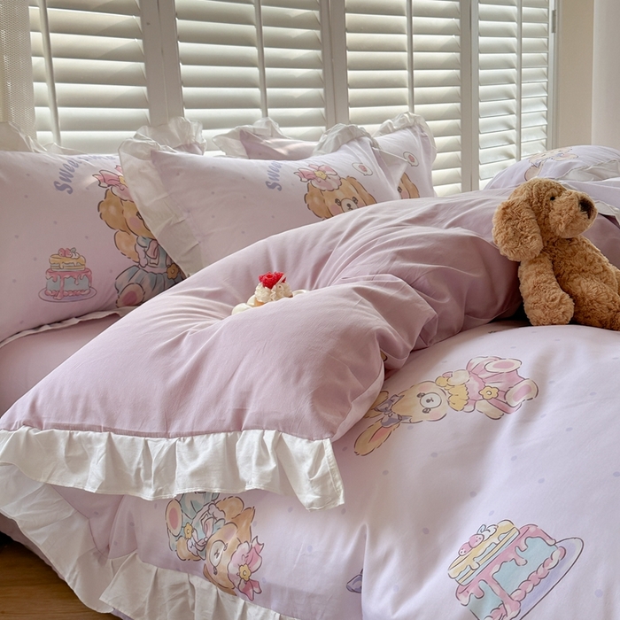 91家纺网 家纺一手货源 找家纺 2025新款洛丽塔全棉花边四件套 萝莉聚会