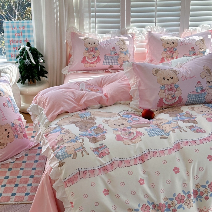 91家纺网 家纺一手货源 找家纺 2025新款洛丽塔全棉花边四件套 派对伙伴