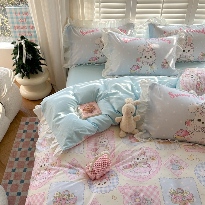 91家纺网 家纺一手货源 找家纺 2025新款洛丽塔全棉花边四件套 甜心公主